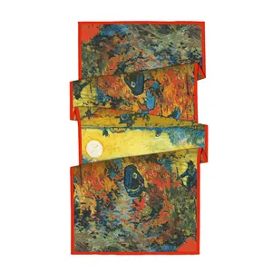 Écharpe en soie de style européen avec impression d'art du vignoble rouge de Van Gogh