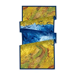 Écharpe longue en soie imprimée peinture Van Gogh Champ de blé aux corbeaux 180x70cm