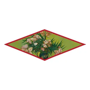 Artistic Van Gogh inspired diamond silk scarf with green oleander oil painting pattern