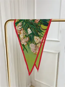 Artistic Van Gogh Oleanders oil painting print silk scarf with vibrant red borders