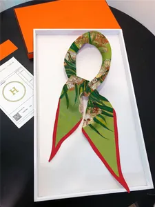 Artistic van Gogh oil painting silk scarf in green and yellow with red border edges
