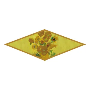 French style Van Gogh Sunflowers painting on a diamond-shaped twill silk scarf for women