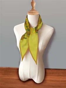 French style Van Gogh sunflower oil painting silk scarf displayed on a mannequin neck
