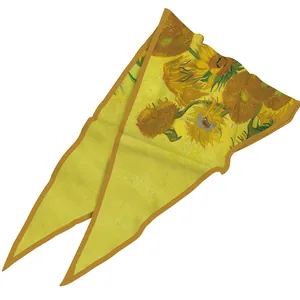 French style Van Gogh sunflower silk scarf skinny ribbon with yellow oil painting print