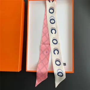 Polka dot silk twilly scarf with alphabet print for handbags and hair styling