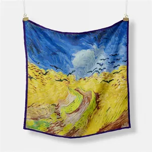 Carré de soie pour femme avec peinture à l'huile Champ de blé aux corbeaux de Van Gogh