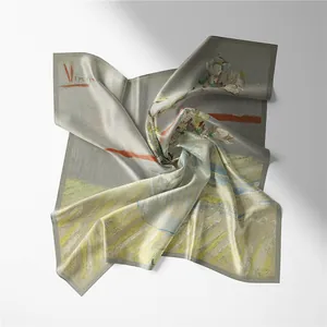 Van Gogh oil painting style silk scarf with impressionist floral patterns and soft drape