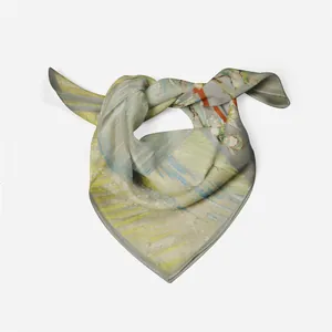 Artistic van gogh style floral silk square scarf tied in a knot on white background