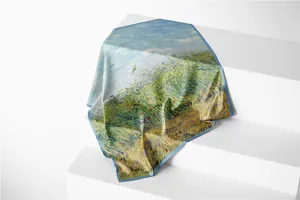 Detail of Van Gogh wheat field oil painting print on premium 53cm square silk scarf