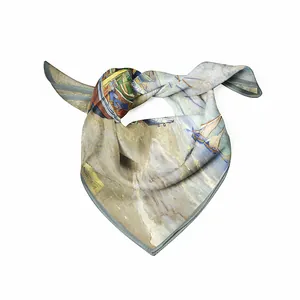 Van Gogh oil painting style silk square scarf with boat print on white background