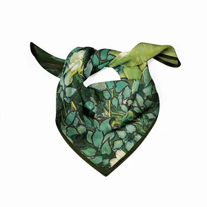 Van Gogh oil painting style green rose silk square scarf tied in a stylish knot