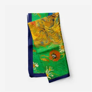 Zijden sjaal in Van Gogh-stijl met levendige klaprozen en groen olieverfschilderij