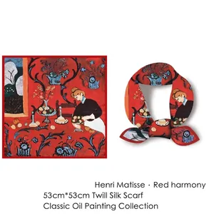 Henri Matisse Armonia In Rosso Stampa Artistica Foulard Quadrato In Satin Per Donna Vintage Pittura A Olio Artistica Sciarpa Di Seta Decorativo