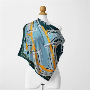 Detail of elegant satin scarf with leather belt pattern and classic diagonal stripes