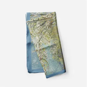 Detail van van Gogh Amandelbloesem olieverfschilderij print op luxe zijden sjaal stof