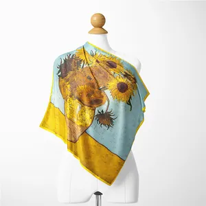 53cm square scarf with Van Gogh sunflower painting print on premium silk fabric