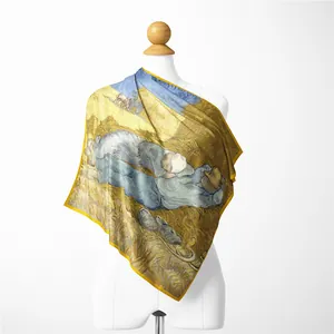Artistic Van Gogh Noon silk scarf for women featuring a vibrant oil painting print