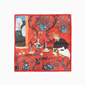 Dettaglio della stampa Henri Matisse Harmony in Red su un foulard di seta rosso