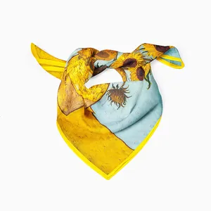 53cm Van Gogh Sunflower silk scarf featuring vibrant oil painting print on white background