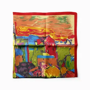 Détail d'un foulard en soie style Van Gogh avec motifs de peinture à l'huile abstraits