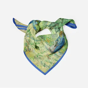 Zijden sjaal in Van Gogh olieverfstijl met blauwe rand details voor dames mode-item