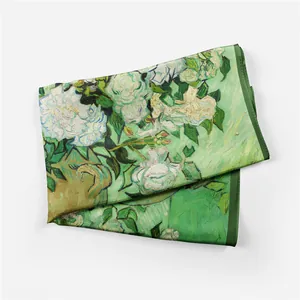 53cm Van Gogh Witte Rozen vintage olieverfschilderij zijden vierkante sjaal dames