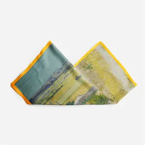 Detailweergave van de Van Gogh olieverfschilderij print op zijden sjaal met gele randen