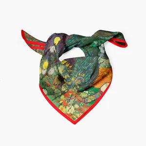 Foulard in seta 53cm Van Gogh Arles da donna con stampa artistica e bordi rossi