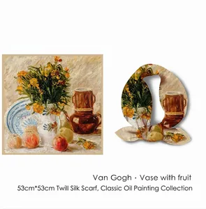 Van Gogh 'Vase with Fruit' 53cm twill silk scarf for women artistic square neck scarf