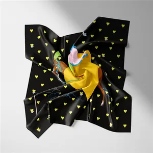 Detailed view of 53cm silk scarf featuring heart pattern and horse print illustration