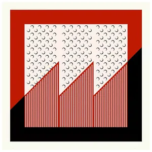 90cm vierkante zijden sjaal met geometrische maanprints in rood en zwart