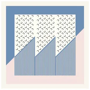 90 cm vierkante zijden sjaal met blauw geometrisch halve maan en visgraat patroon