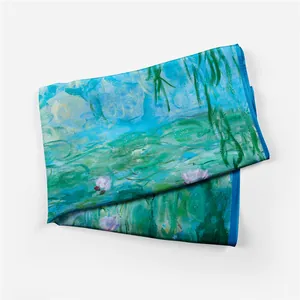 Detail of Monet Water Lilies oil painting print on premium 53cm twill silk scarf