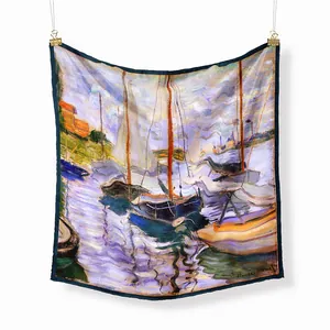 Foulard en soie 53cm série peintures de Monet avec voiliers sur la Seine et imprimé d'art