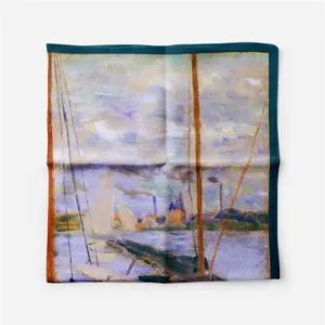 Texture détaillée d'un foulard en soie de 53 cm avec peinture à l'huile impressionniste Monet