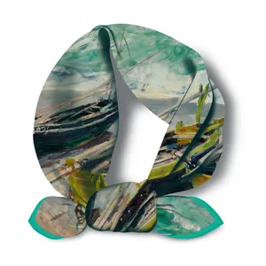 Monet style floral silk square scarf with boat print tied in a decorative bow knot