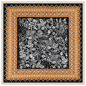 Green leopard print square silk scarf with elephant and horse jungle pattern design