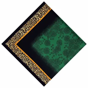 130cm green leopard print silk scarf with floral patterns and orange stripes for women