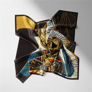 53cm square silk scarf with ancient Egyptian digital print and premium satin finish