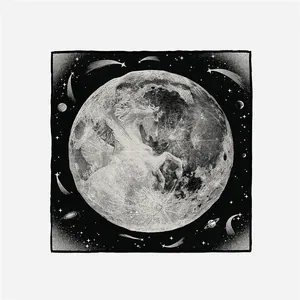 Square silk scarf featuring moon texture and unicorn silhouette in starry night sky
