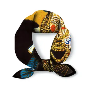 Artistic Picasso style abstract portrait silk scarf with black background and vibrant colors