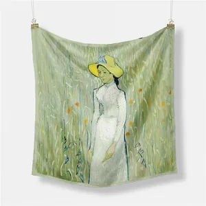 Μεταξωτό μαντήλι Van Gogh με σχέδιο Mademoiselle Gachet σε ανοιχτό πράσινο ύφασμα