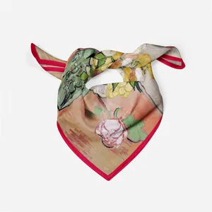Foulard in seta 53cm con stampa pittura a olio Van Gogh in tonalità arancione e rosa