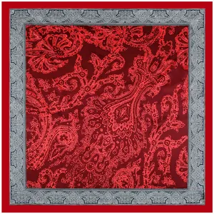 Rode vierkante sjaal van 90 cm met vintage Paisley-patroon en zijdeachtige glans