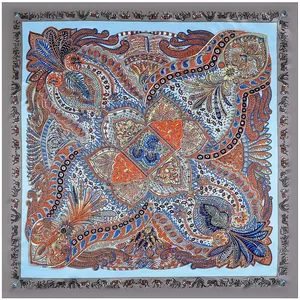 Blaues Paisley-Vierecktuch mit Tier-Silhouetten und floralem Muster für Strand und Urlaub
