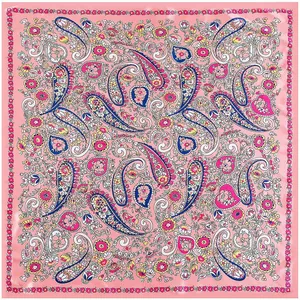 Pink bohemian paisley square scarf with vintage floral patterns for sun protection
