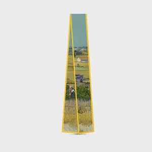 Artistic Van Gogh The Harvest oil painting silk scarf with elegant yellow borders