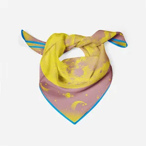 Macro view of silk twill square scarf with celestial moon and star patterns