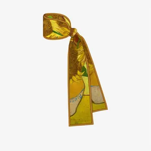 Twilly en soie imprimé tournesols Van Gogh français avec motif de peinture à l'huile