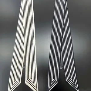 French style striped twilly scarves set made of premium 100% polyester fabric